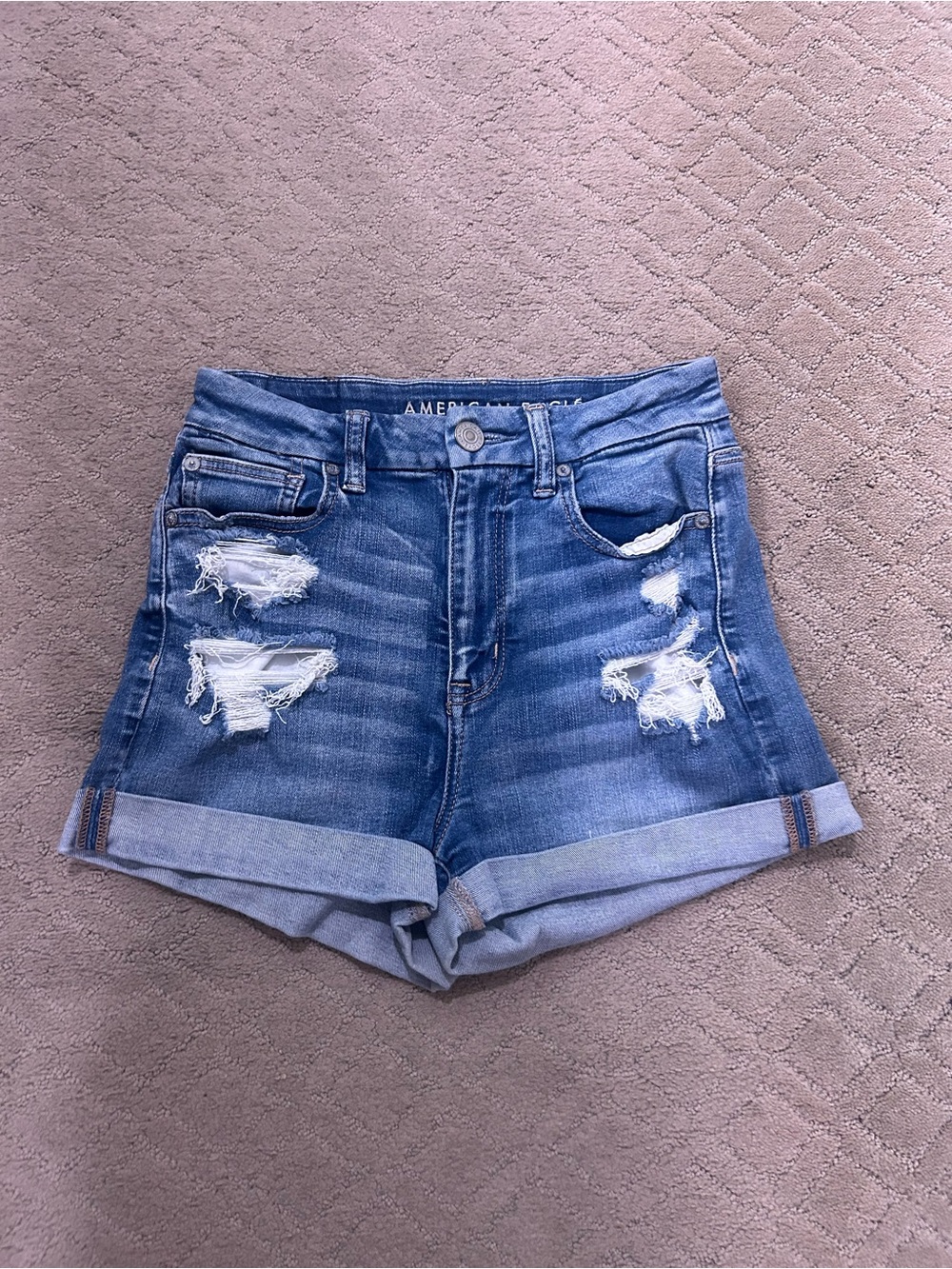 American Eagle Outfitters Rolled Hem Distressed Blue Jean Shorts size 4